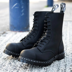 Black Greasy 10 Eye Steel Toe Capped Derby Boot