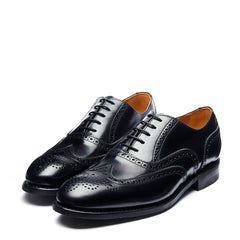 Black Hi-Shine 5 Eye Oxford Brogue Shoe
