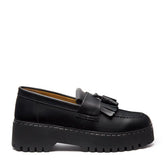 Black Greasy Platform Tassel Loafer