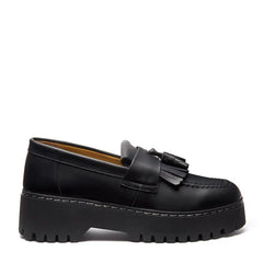 Black Greasy Platform Tassel Loafer