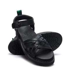 Eydon - Black Greasy One Strap Crossover Sandal