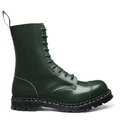 Green Hi Shine 10 Eye Steel Toe Capped Derby Boot
