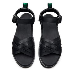 Eydon - Black Greasy One Strap Crossover Sandal