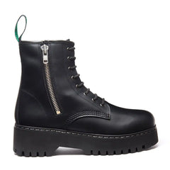 Black Greasy 8 Eye Zipped Platform Derby Boot