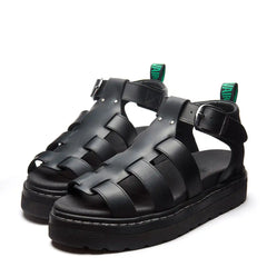 Grendon - Black Greasy Three Strap Sandal