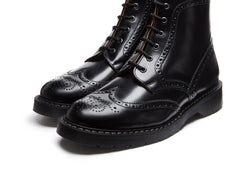 Black Hi-Shine 6 Eye Brogue Boot