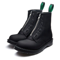 Black Greasy 8 Eye Derby Boot & Zip Guard