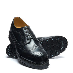 Black Hi-Shine 4 Eye Steel Toe American Derby Brogue Shoe