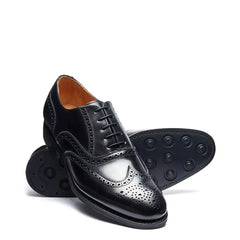 Black Hi-Shine 5 Eye Oxford Brogue Shoe
