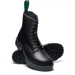 Black Greasy 8 Eye Zip Commando Derby Boot