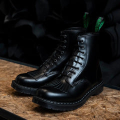 Black Hi-Shine 8 Eye Derby Boot & Boot Kiltie