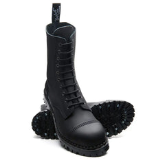 Black Greasy 10 Eye Steel Toe Capped Derby Boot