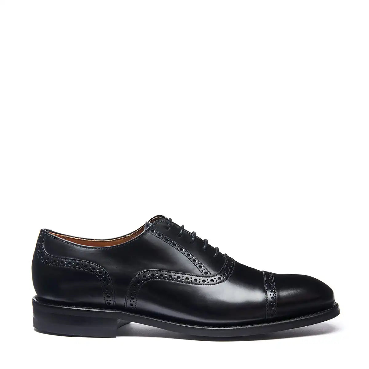 Black Hi-Shine 5 Eye Oxford Semi-Brogue Shoe