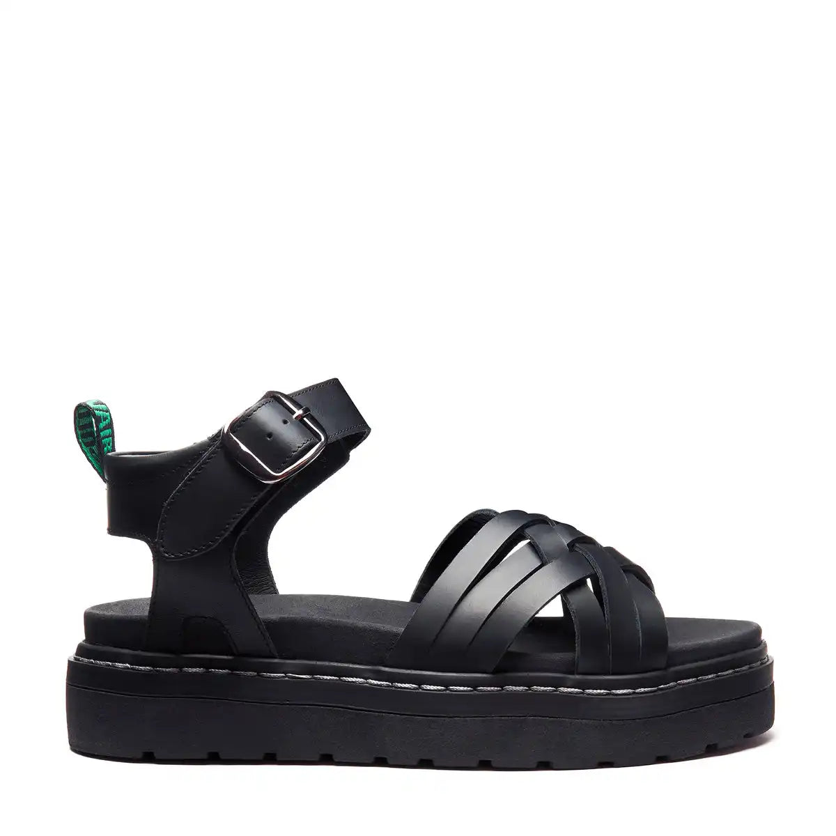 Eydon - Black Greasy One Strap Crossover Sandal