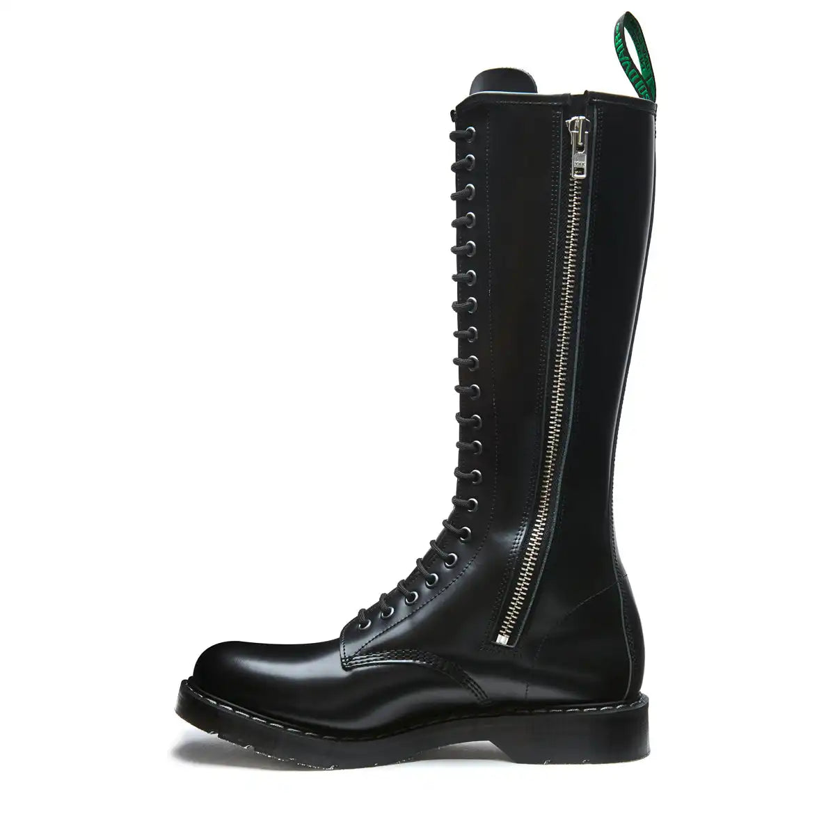 Black Hi-Shine 20 Eye Zip Derby Boot