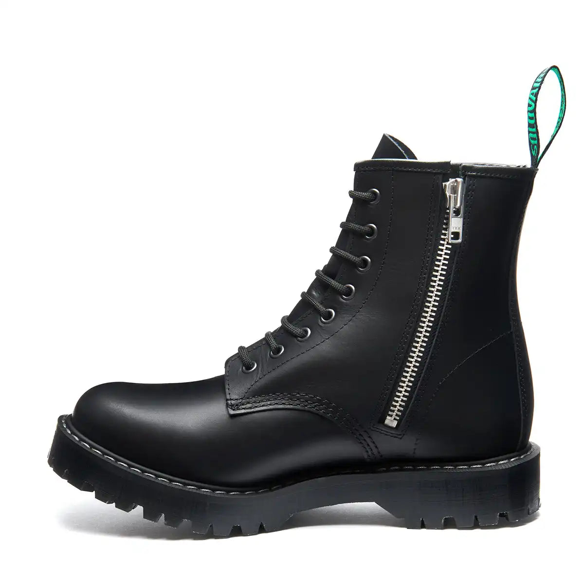 Black Greasy 8 Eye Zip Commando Derby Boot
