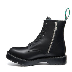 Black Greasy 8 Eye Zip Commando Derby Boot