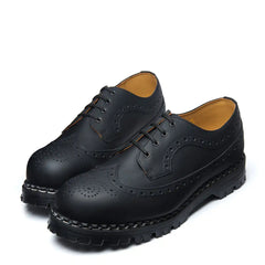 Black Greasy 4 Eye Steel Toe American Derby Brogue Shoe