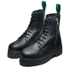 Black Greasy 8 Eye Zipped Platform Derby Boot
