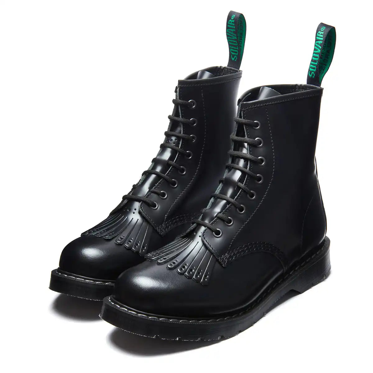 Black Hi-Shine 8 Eye Derby Boot & Brogue Kiltie