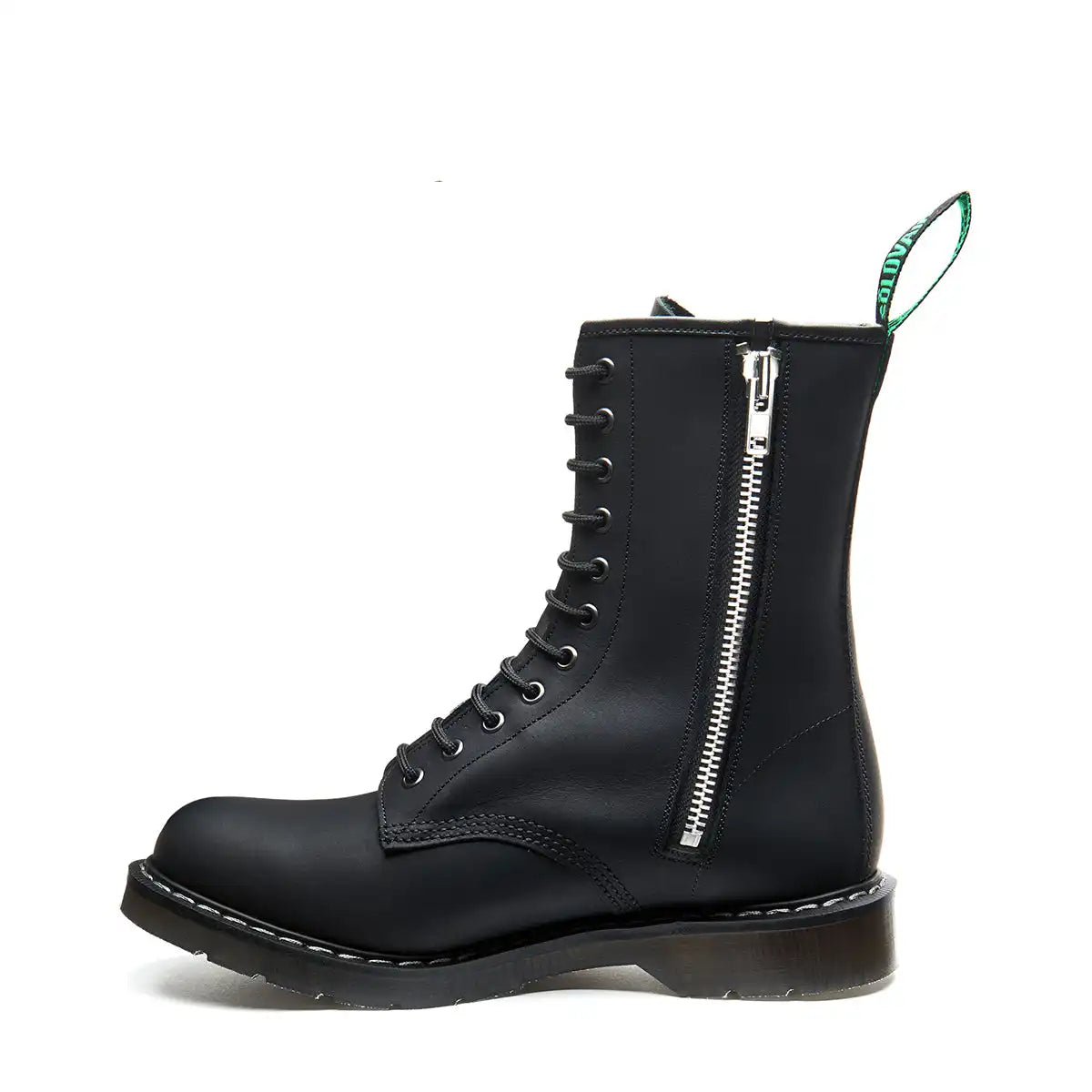 Black Greasy 11 Eye Zip Derby Boot