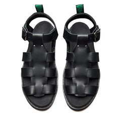 Grendon - Black Greasy Three Strap Sandal