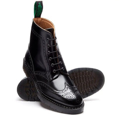 Black Hi-Shine 6 Eye Brogue Boot