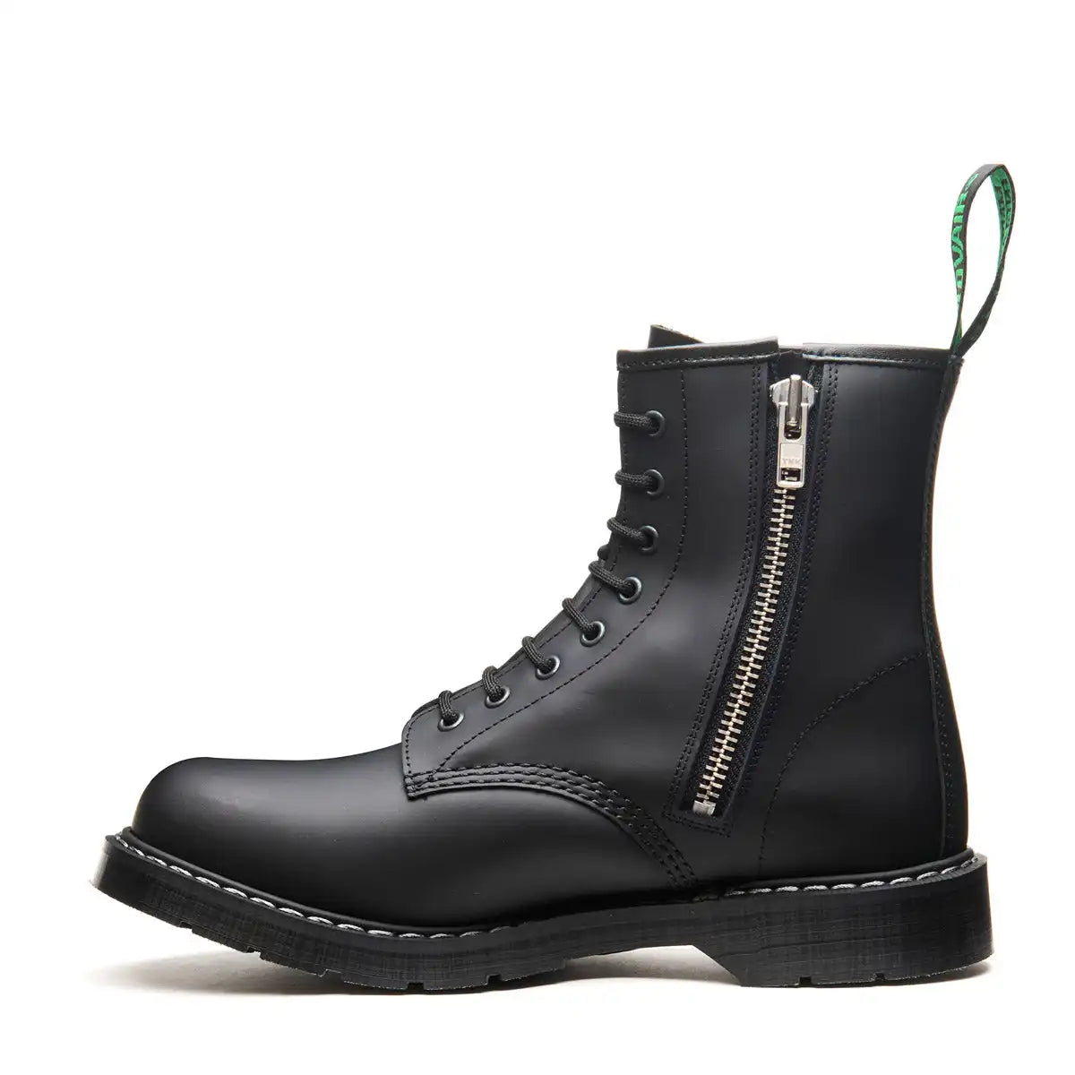 Black Greasy 8 Eye Zip Derby Boot