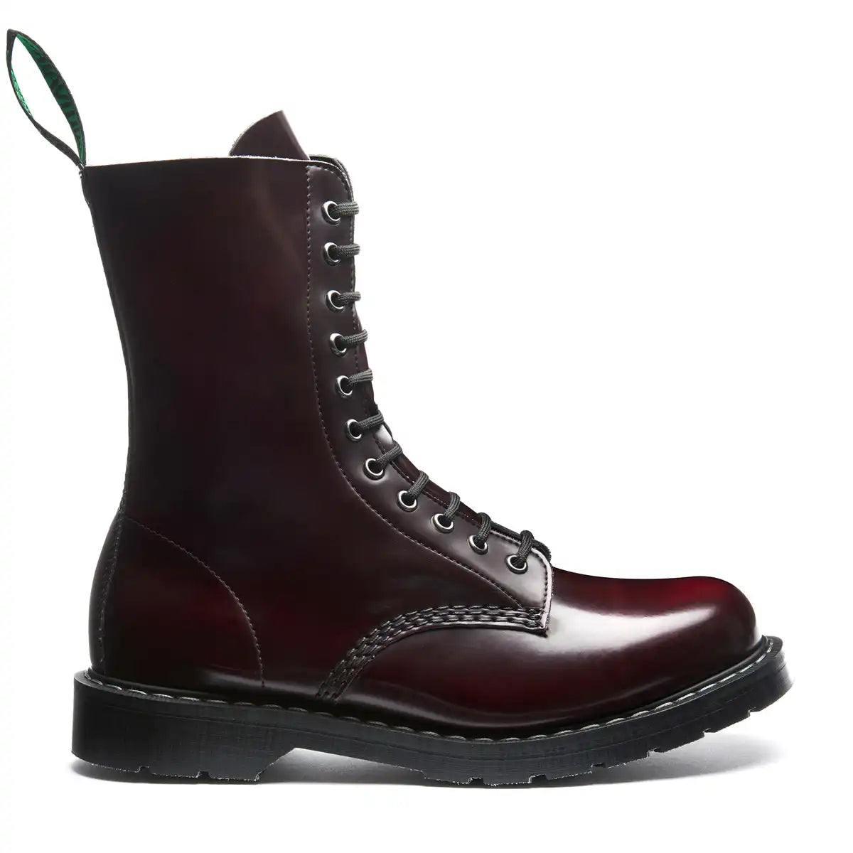 Cherry Red Rub-Off Vegan 11 Eye Derby Boot