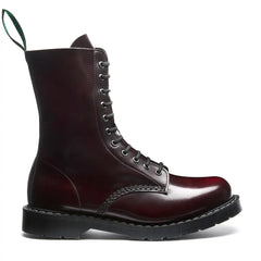Cherry Red Rub-Off Vegan 11 Eye Derby Boot