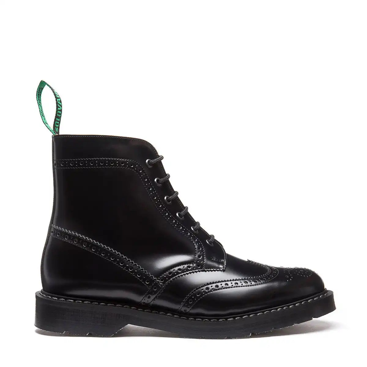 Black Hi-Shine 6 Eye Brogue Boot