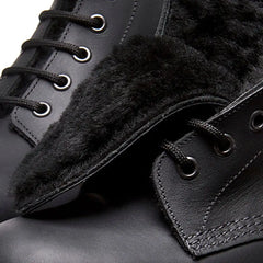 Black Greasy Shearling Lined 6 Eye Astronaut Boot