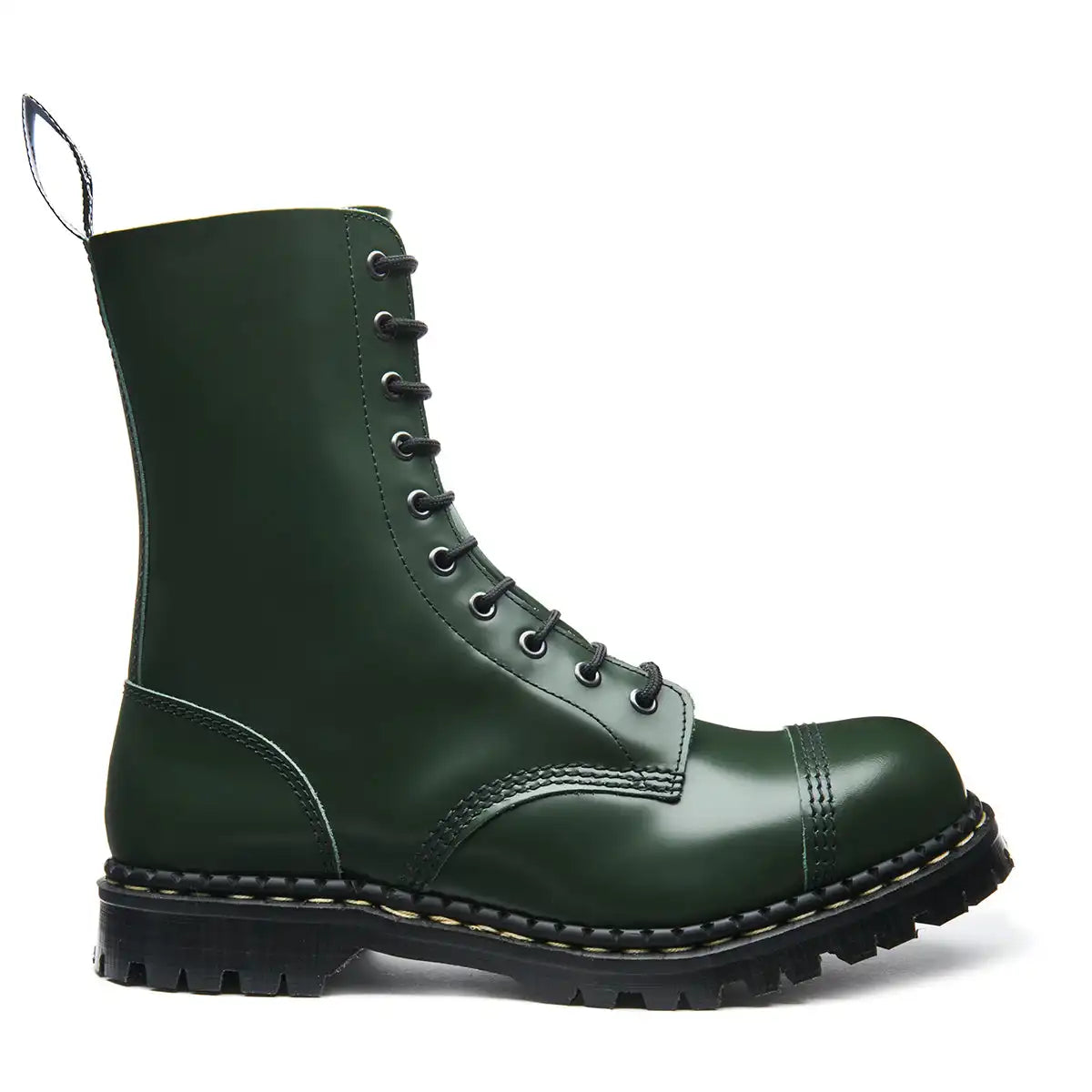 Green Hi Shine 10 Eye Steel Toe Capped Derby Boot