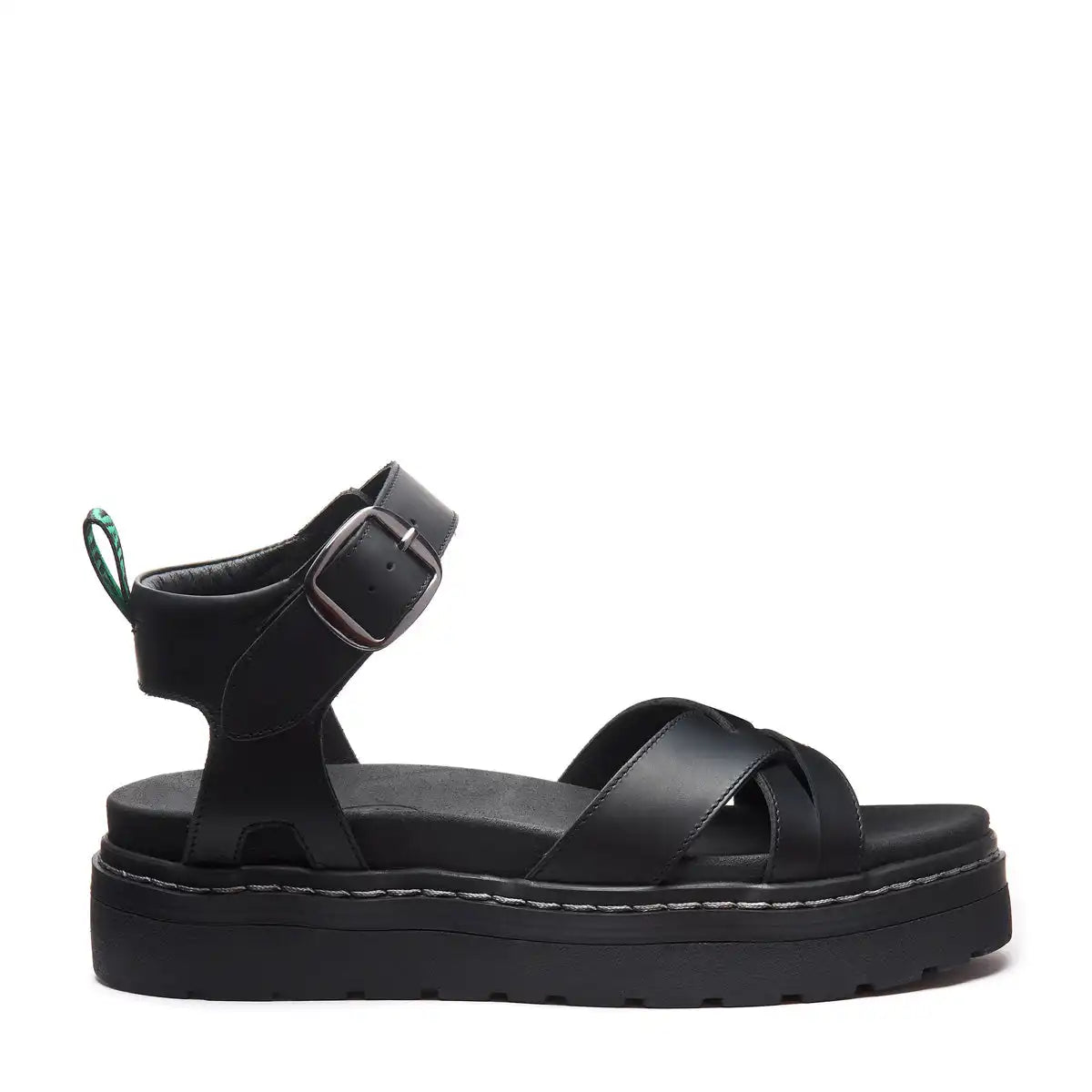 Ashby - Black Greasy One Strap Crossover Sandal
