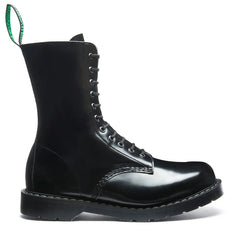 Black Vegan Hi-Shine 11 Eye Derby Boot