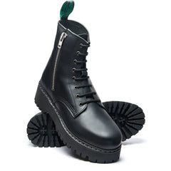 Black Greasy 8 Eye Zipped Platform Derby Boot