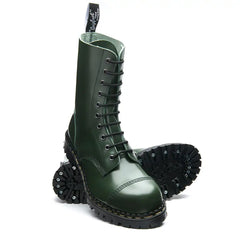 Green Hi Shine 10 Eye Steel Toe Capped Derby Boot