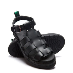 Grendon - Black Greasy Three Strap Sandal