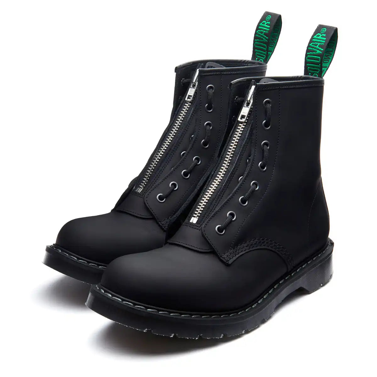 Black Greasy 8 Eye Derby Boot & Zip Guard