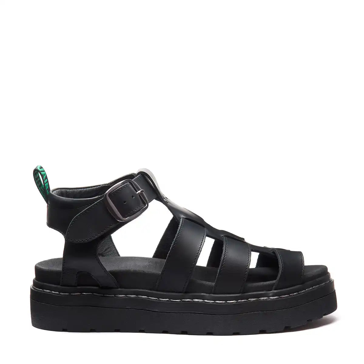 Grendon - Black Greasy Three Strap Sandal