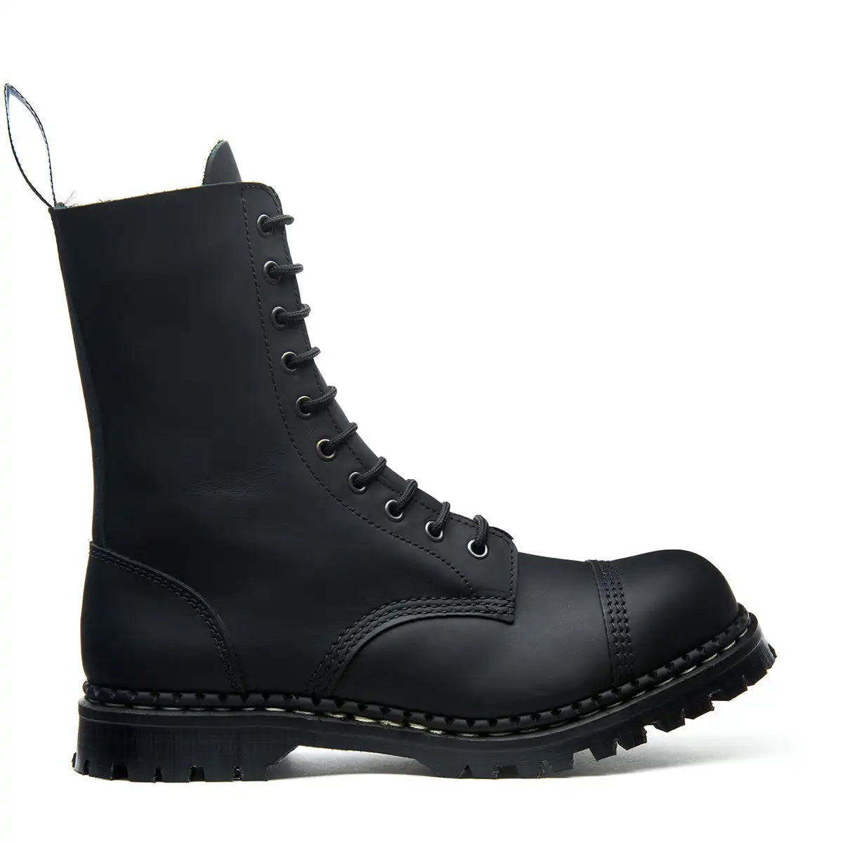 Black Greasy 10 Eye Steel Toe Capped Derby Boot