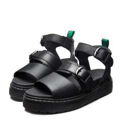 Lavendon - Black Greasy Two Strap Sandal